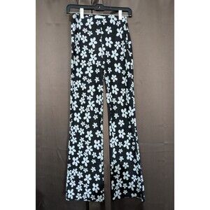 Urban Outfitters Women's Black White Floral Flare Pull On Pants Size XS Retro